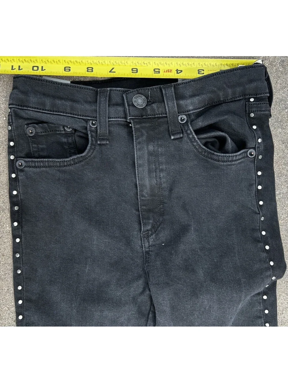 Rag & Bone Black High-Rise Skinny Leg Jeans Black Studded US 24Wx28L